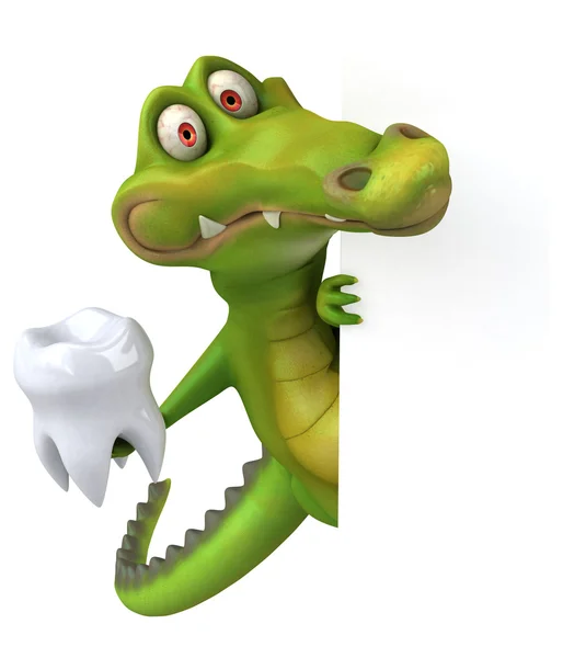 Fun crocodile holding tooth — Stock Photo, Image