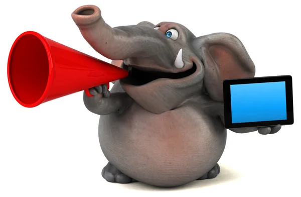 Fun elephant holding tablet — Stock Photo, Image