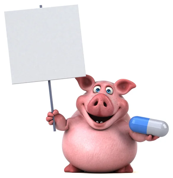 Свинья держит капсулу с таблетками — стоковое фото