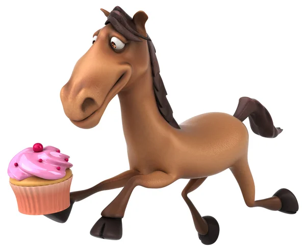 Horse holding cupcake — Stock Photo, Image