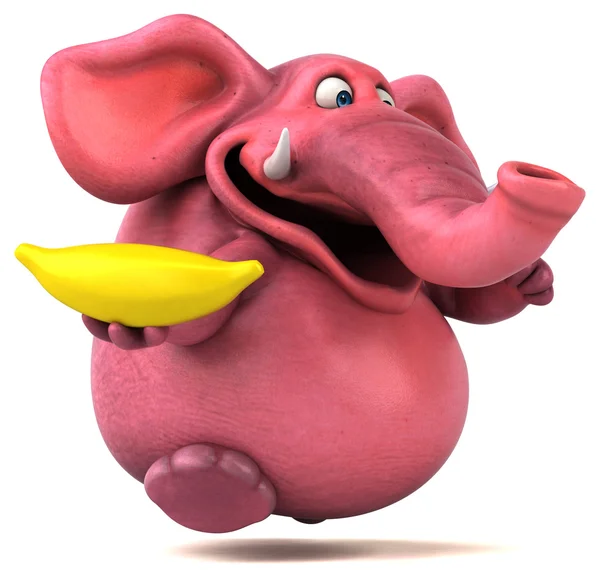 Pink elephant holding banana — Stock Photo, Image