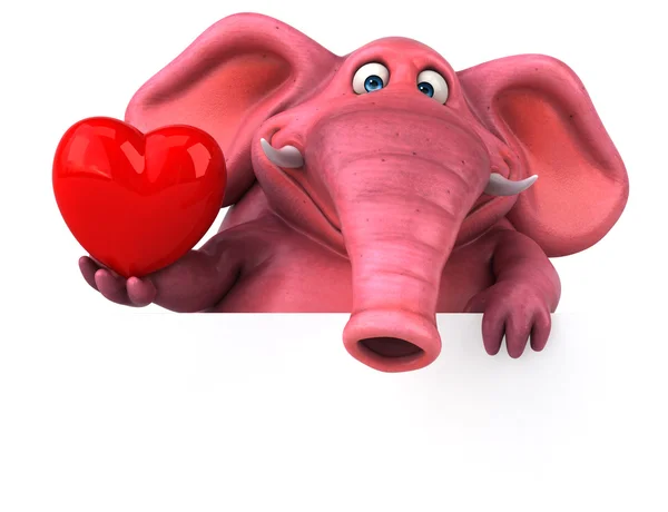 Elefante rosa segurando coração — Fotografia de Stock