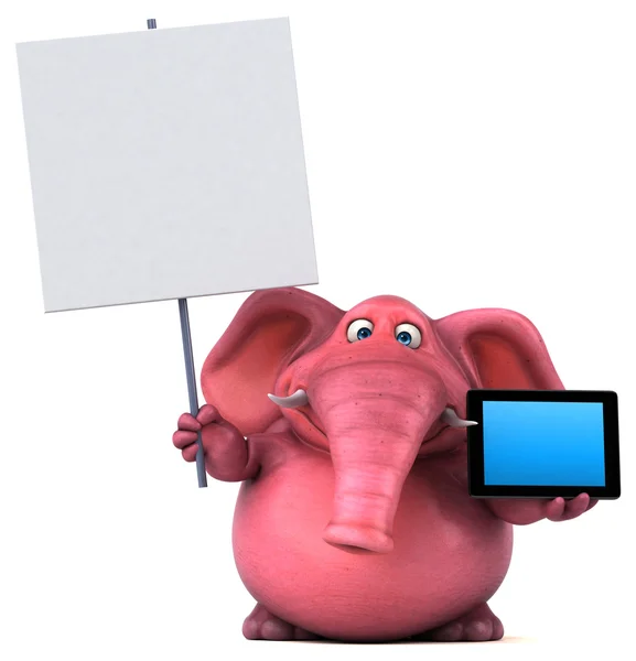 Рожевий слон тримає планшет — стокове фото