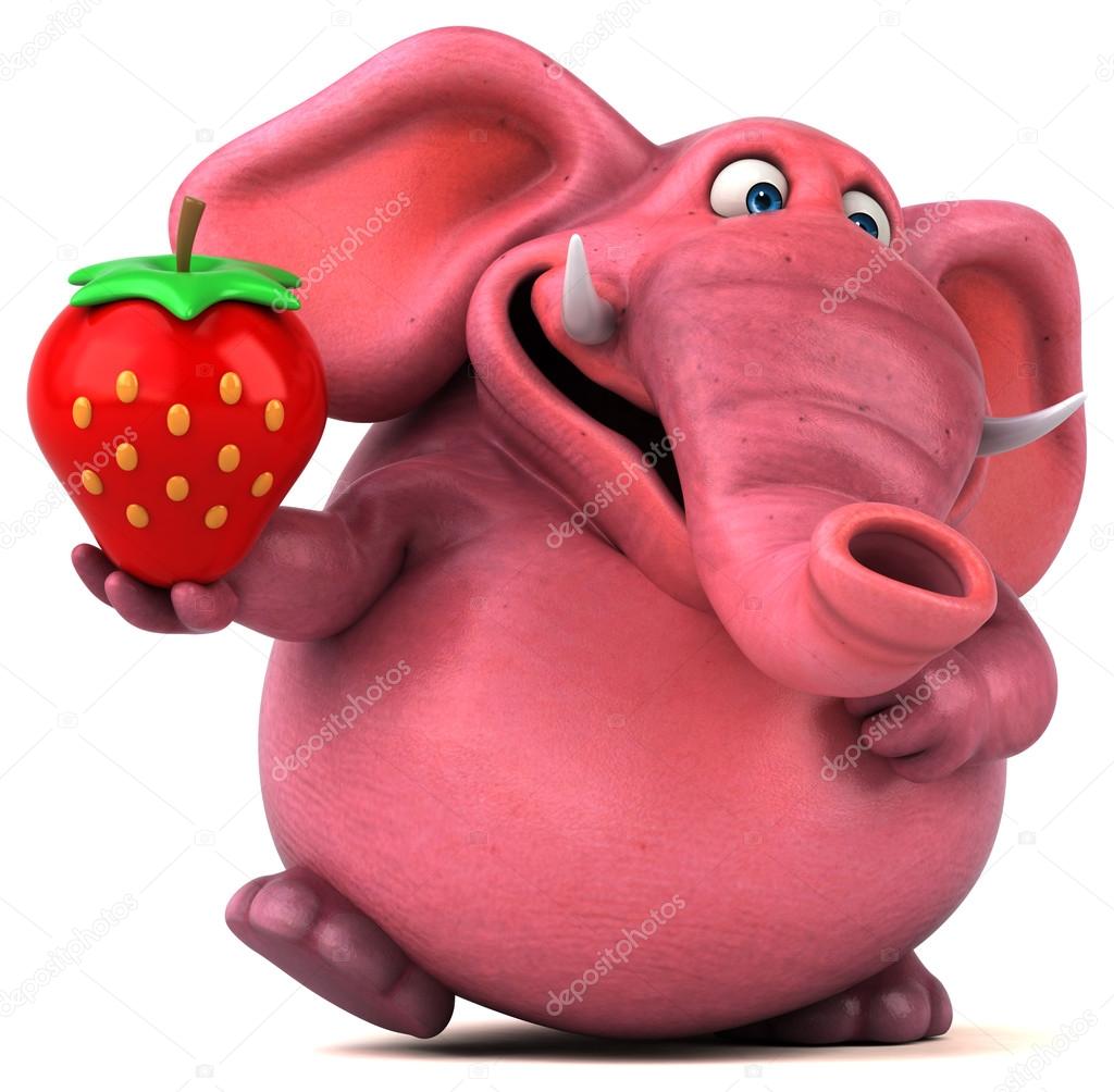 Éléphant rose tenant des fraises — Photo de stock par ©julos - 126027504, image size:1024x1004