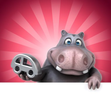 Fun hippo holding car clipart