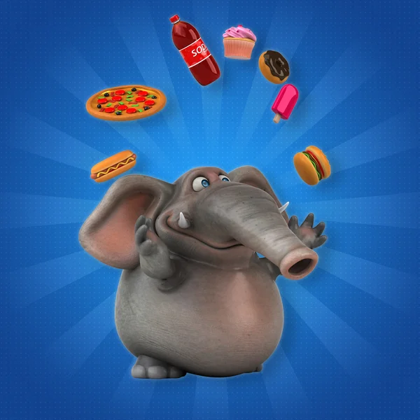 Spaß-Elefant mit Fast Food — Stockfoto