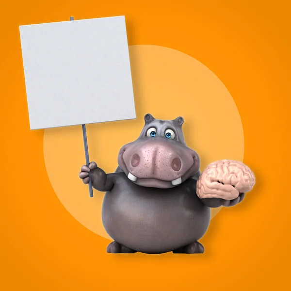 Hipopótamo divertido sosteniendo cerebro —  Fotos de Stock