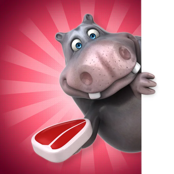 Fun hippopotame détenant de la viande — Photo
