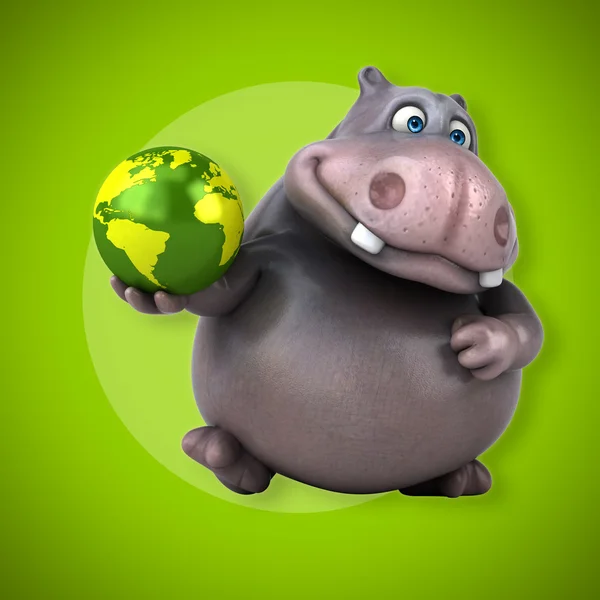 Fun hippo holding planet — Stock Photo, Image