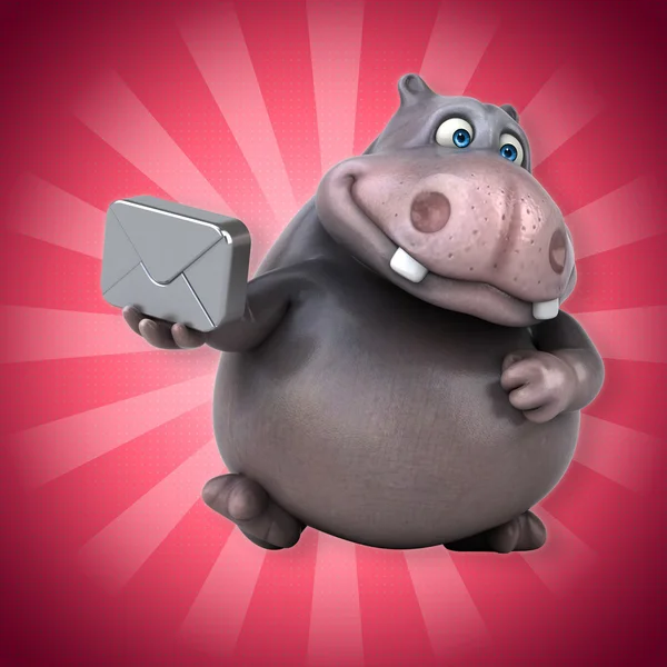 Divertido hipopótamo celebración de correo electrónico — Foto de Stock