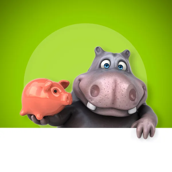 Hippo segurando banco porquinho — Fotografia de Stock
