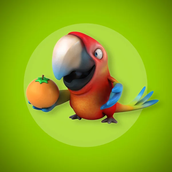 Parrot holding  orange — Stock Photo, Image