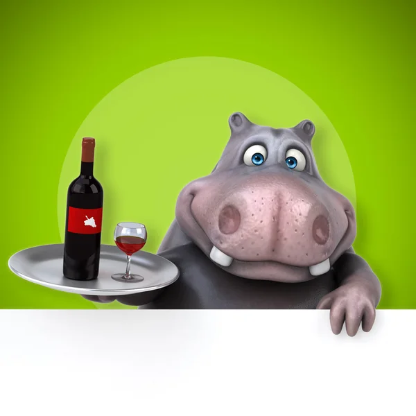 Divertido hipopótamo segurando vinho — Fotografia de Stock