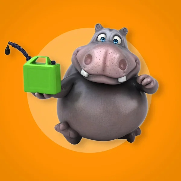 Fun hippopotame tenant l'huile de jerrycan — Photo