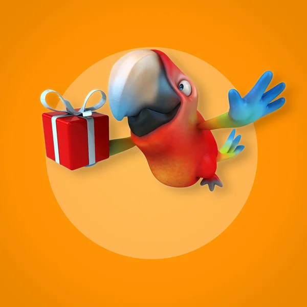 Попугай с подарком — стоковое фото