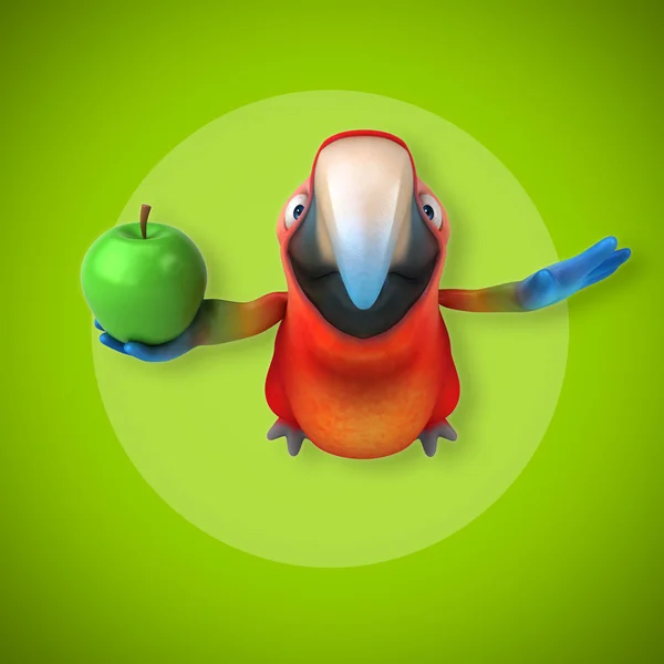 Papoušek hospodářství jablko — Stock fotografie