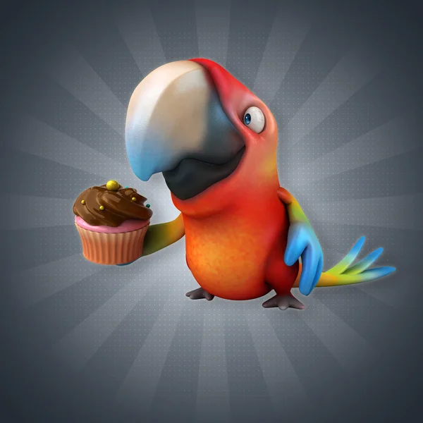 Papegoja håller cupcake — Stockfoto