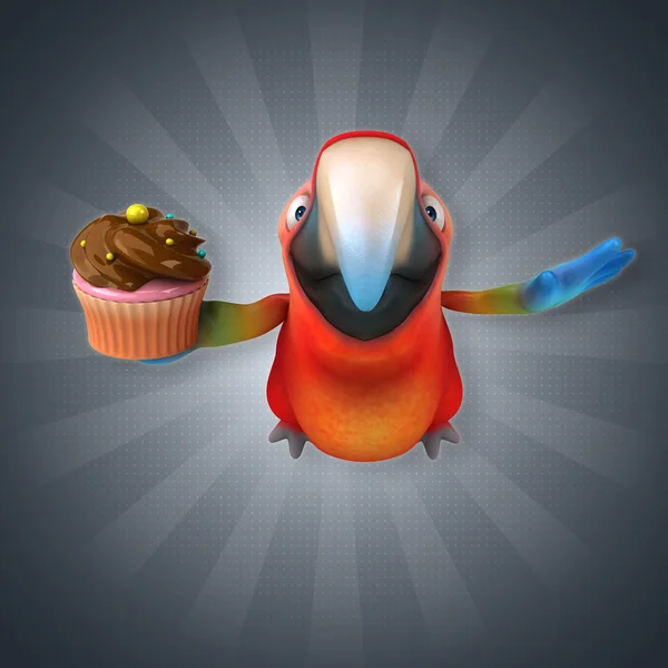 Parrot holding  cupcake — Stock Photo, Image