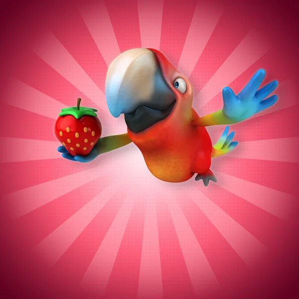 拿着草莓的鹦鹉 — 图库照片