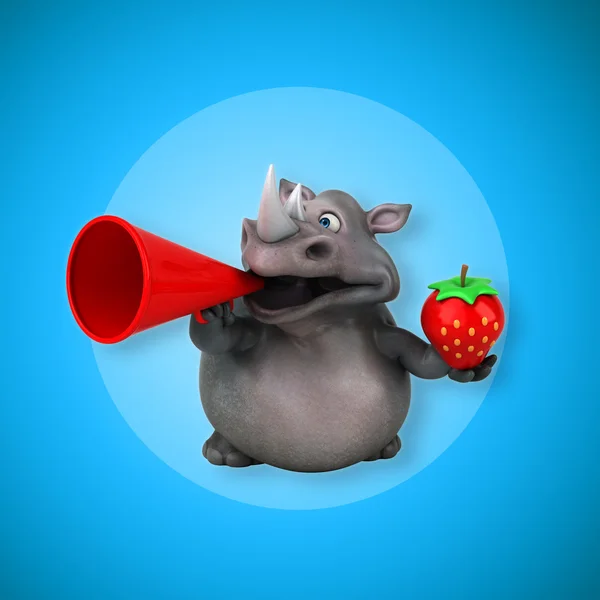 Noshörning innehav jordgubb — Stockfoto