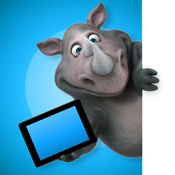 Nashorn mit Karte und Tablet — Stockfoto
