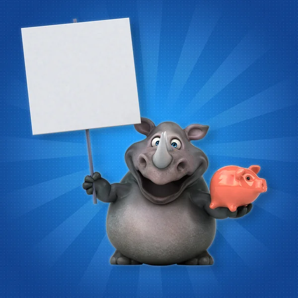 Nosorożec trzyma skarbonkę i karty — Zdjęcie stockowe