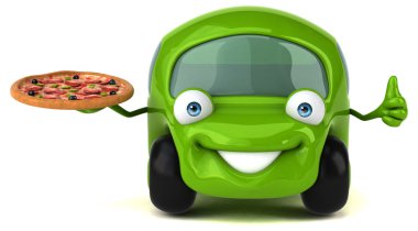 Komik araba holding pizza 