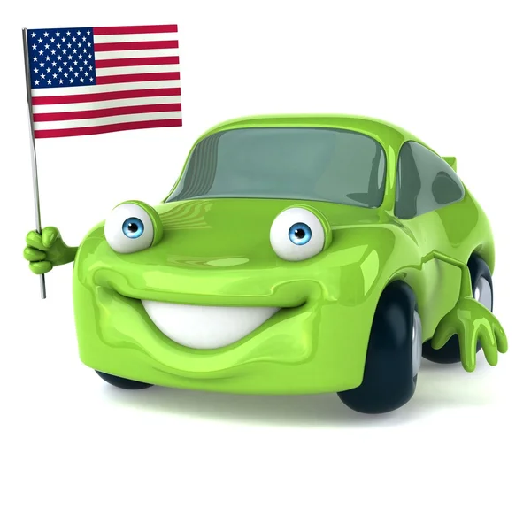 Zelené auto s vlajkou — Stock fotografie