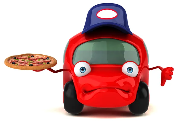 Auto divertente con pizza in mano — Foto Stock