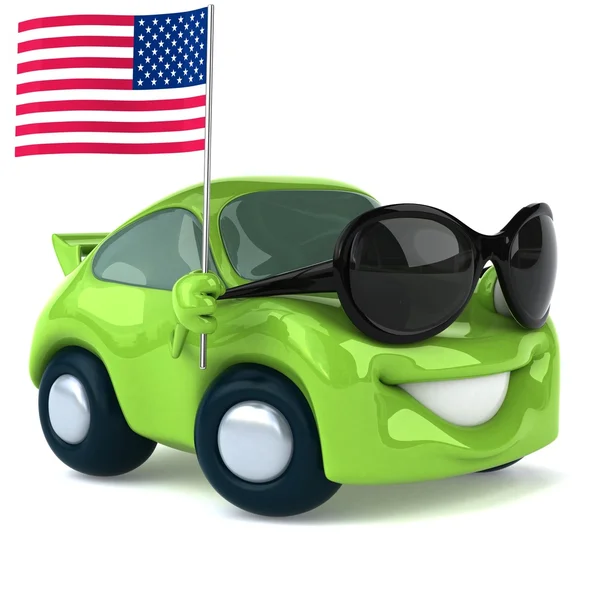 Funny car holding  flag — Stock Photo, Image