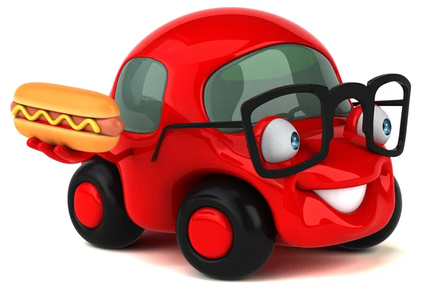 Coche divertido sosteniendo hotdog — Foto de Stock