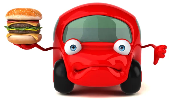 Srandovní auta hospodářství burger — Stock fotografie