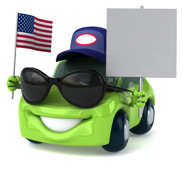 Funny car holding flag — Stock Photo, Image