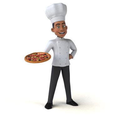 Şef holding pizza