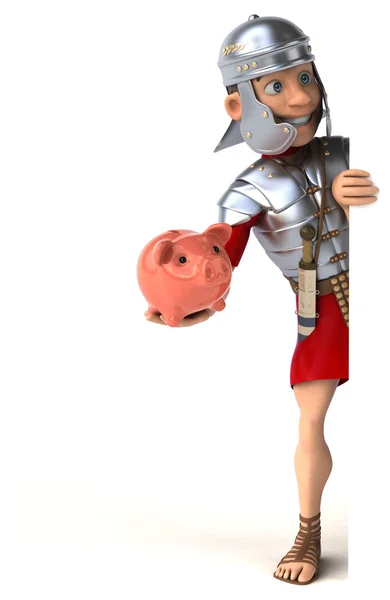 Soldier holding piggy bank — Stock Photo, Image