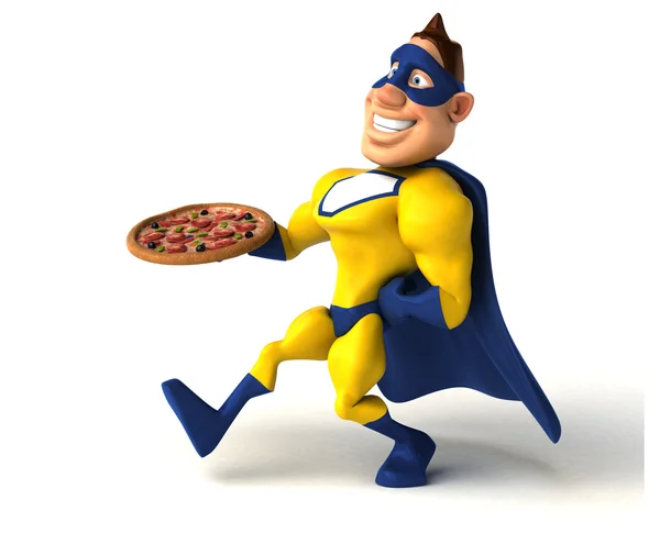 Superhero holding pizza — Stock Photo, Image