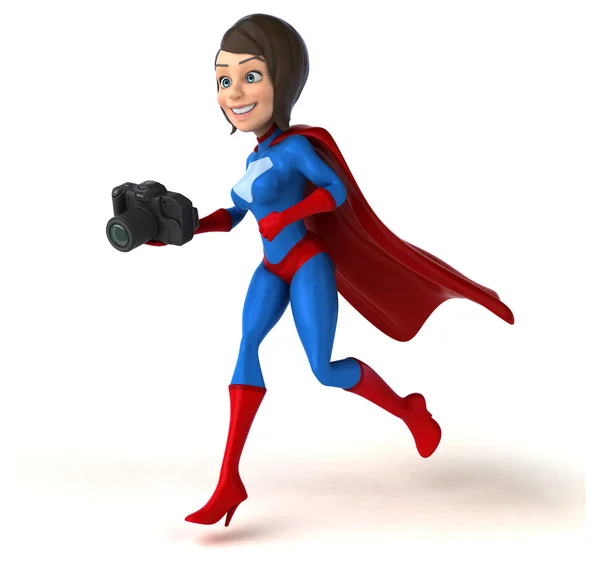 Super woman holding photo camera — Stock Photo, Image