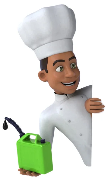 Šéfkuchař drží jerrycan olej — Stock fotografie