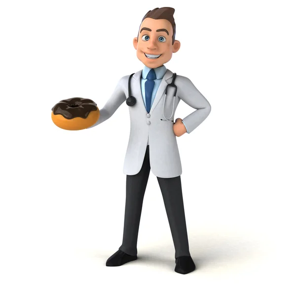 Doctor holding donut — Stock Photo, Image