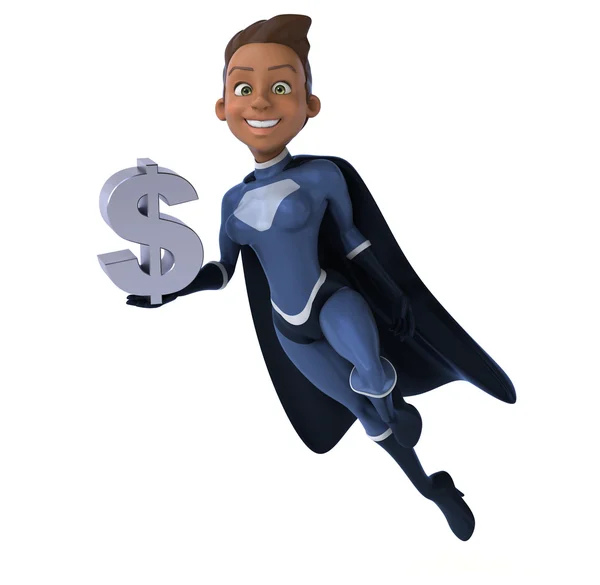 Super mulher segurando sinal de dólar — Fotografia de Stock
