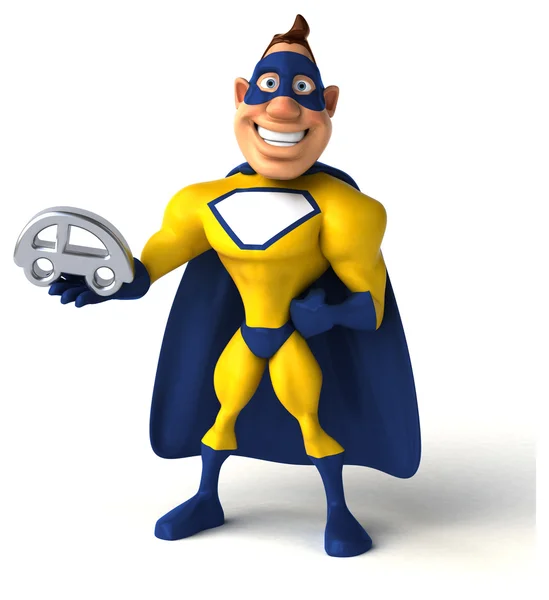 Superhero holding car — Stock Photo, Image