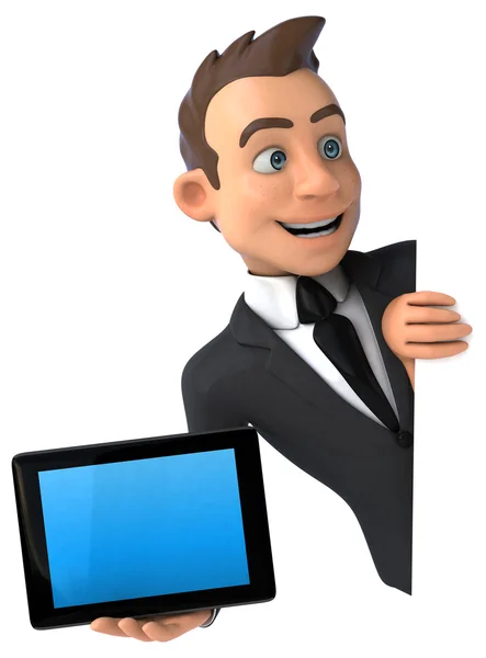 Hombre de negocios con tarjeta y tableta — Foto de Stock