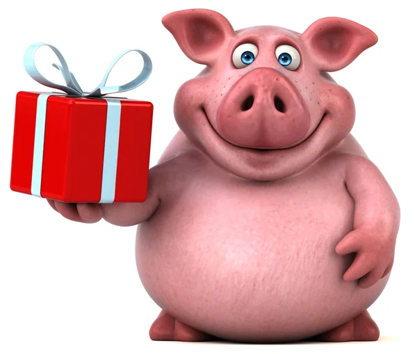 Pig holding gift box — Stock Photo, Image