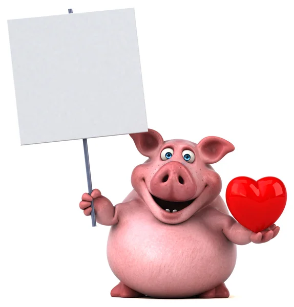 Cartoon porco segurando coração — Fotografia de Stock