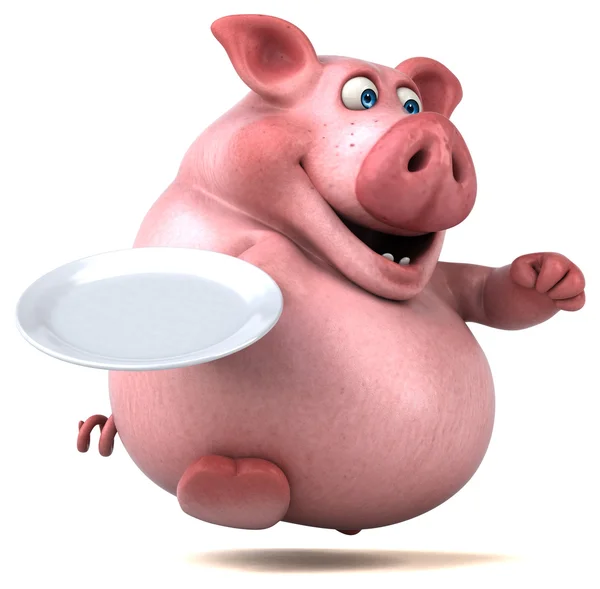 Porco segurando prato vazio — Fotografia de Stock