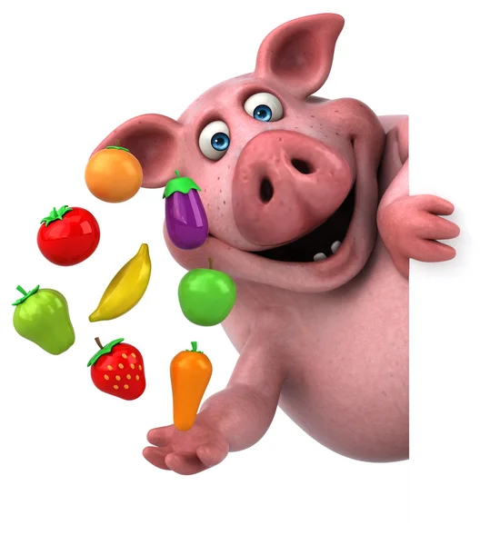Porco com legumes e frutas — Fotografia de Stock