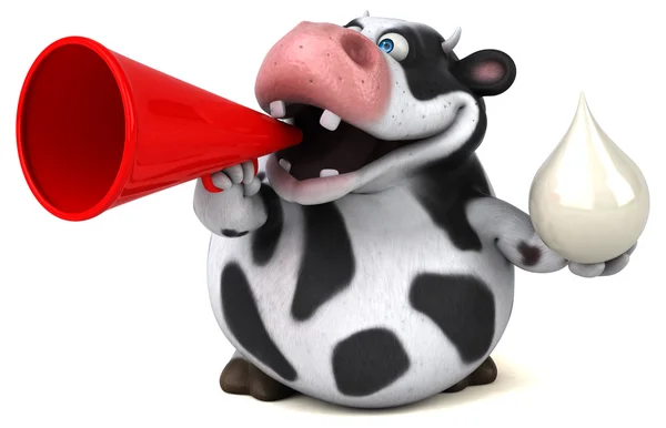Vaca de desenho animado com gota de leite — Fotografia de Stock