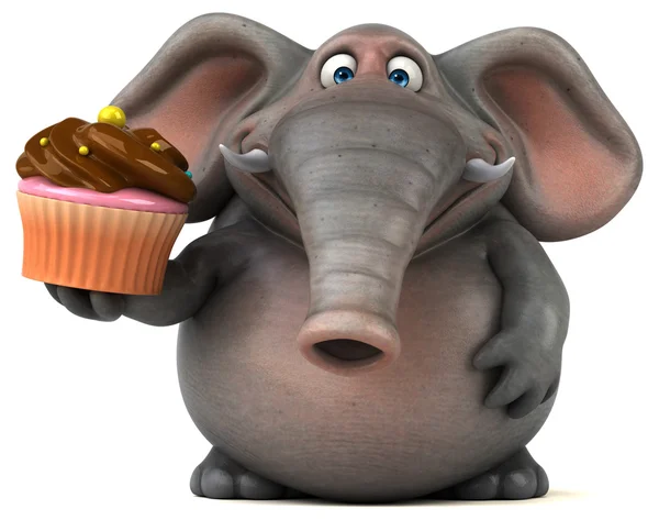 Eğlenceli fil holding cupcake — Stok fotoğraf