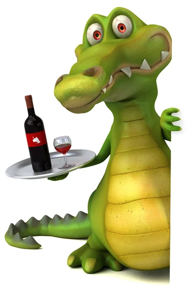 Kul krokodil innehav vin — Stockfoto
