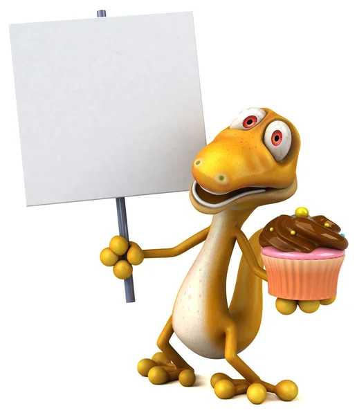 Funny cartoon holding cupcake — Stock Photo, Image